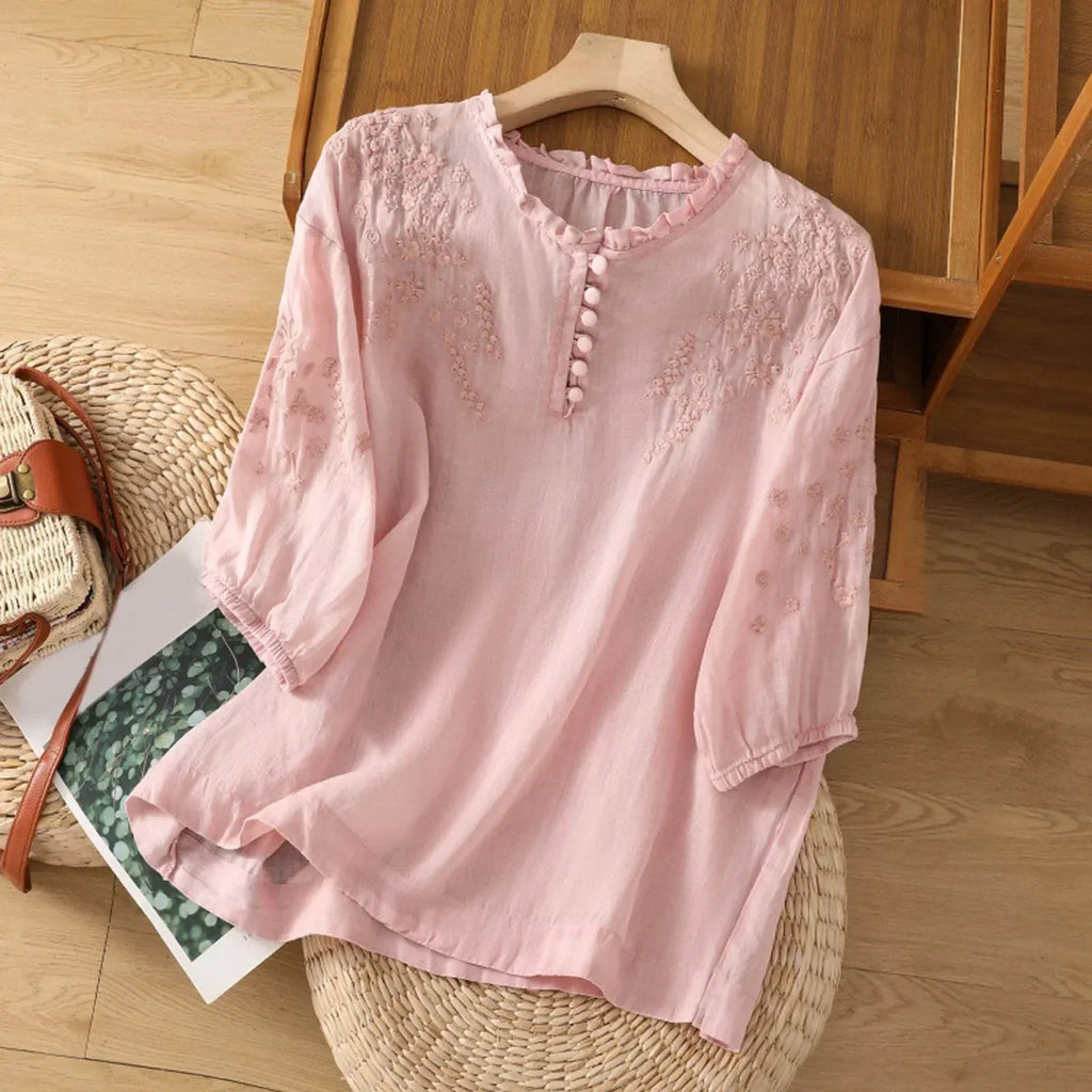 Suzanne | Blomstret Knap-Front Bluse
