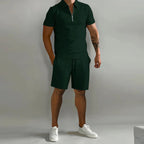 Herre Sommer To-delt Sæt med Lynlås Polo T-shirt og Shorts