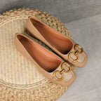 Lavhælede Slip-On Sandaler med Guldkæde Hardware | Firkantet Tå Ruskind Sko