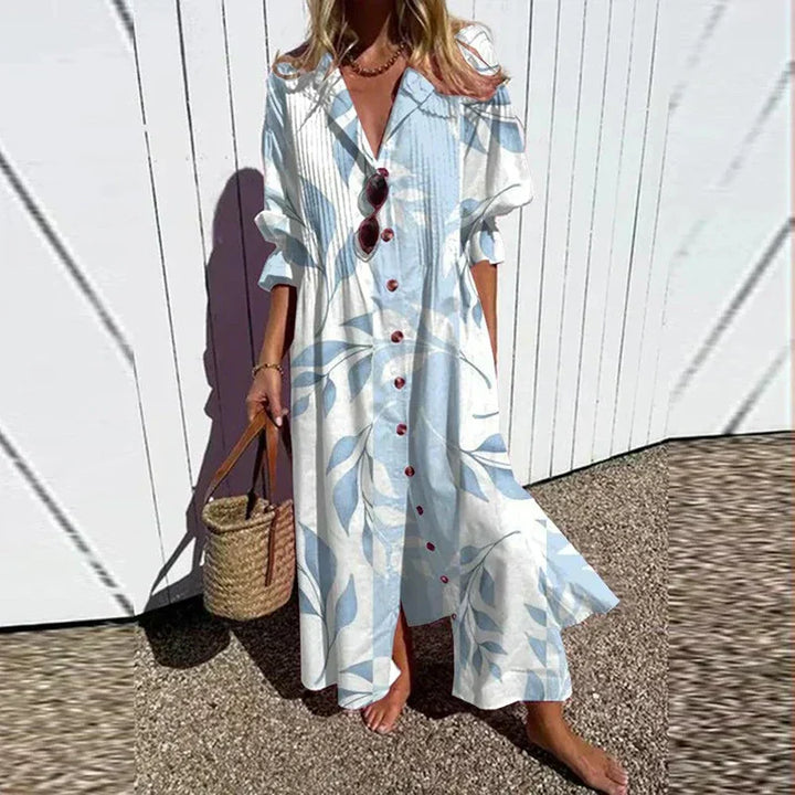 Strandkjole Maxi | Blomstret Sommerkjole Dame med V-Hals & Flæseskørt