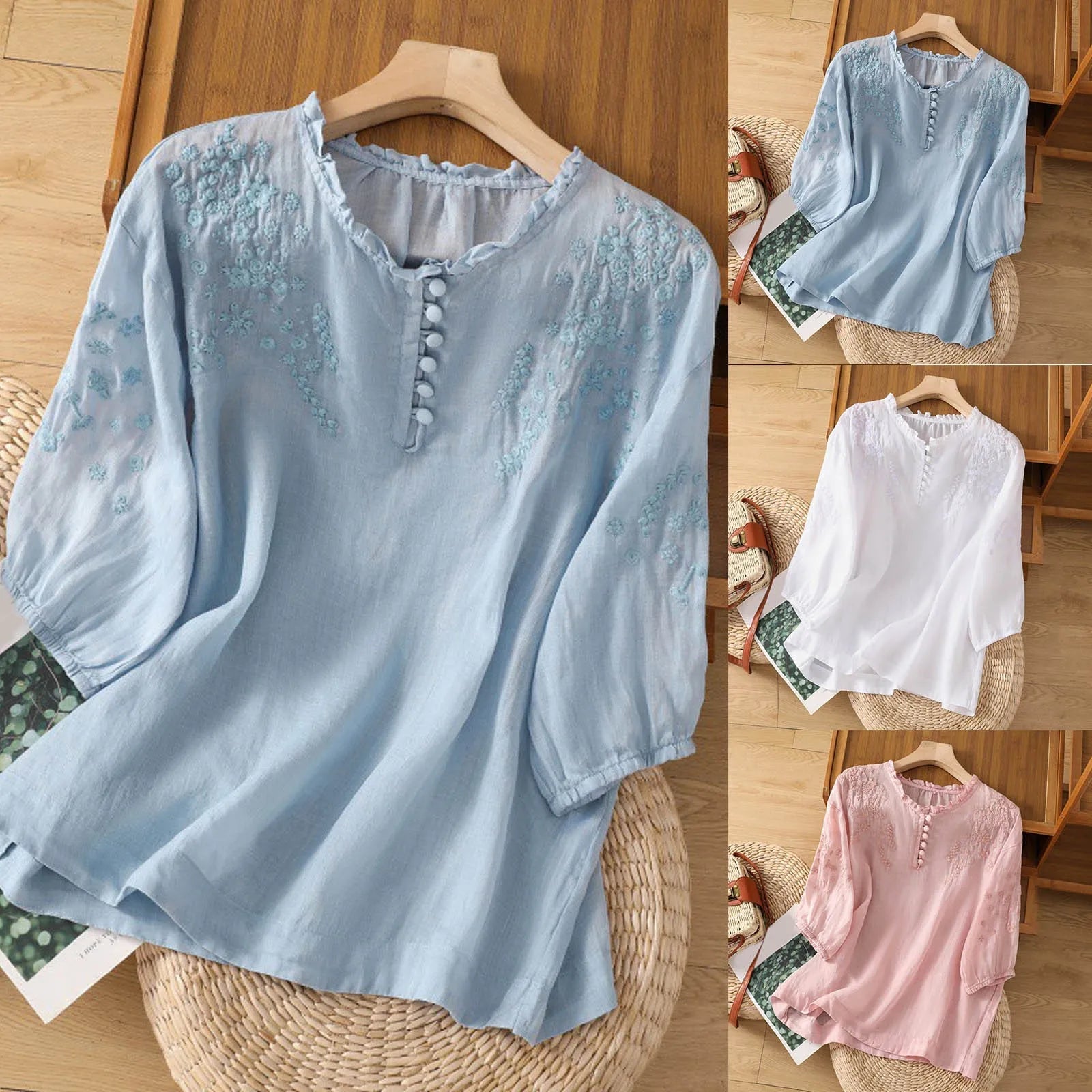 Suzanne | Blomstret Knap-Front Bluse