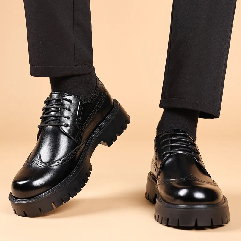 Luksus Oxford Elevator Dress Sko med Skjult Hæl | Brogue Wingtip og Chunky Platform