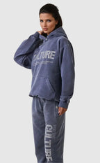 Støvblå Culture Hoodie med Rhinsten-Print | Oversized Streetwear Hættetrøje