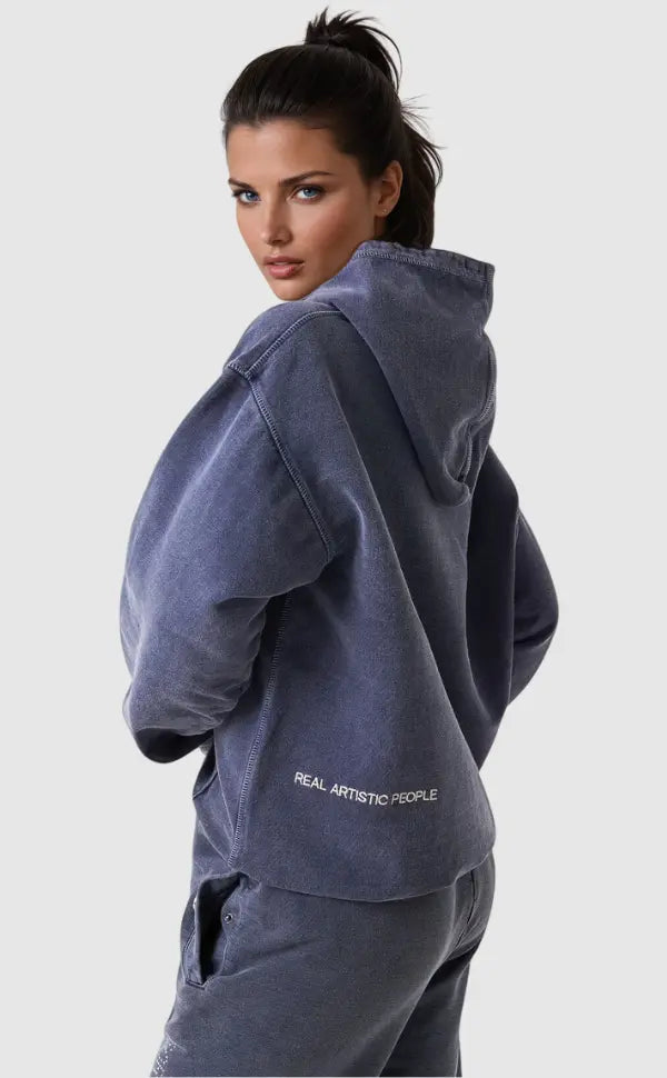 Støvblå Culture Hoodie med Rhinsten-Print | Oversized Streetwear Hættetrøje