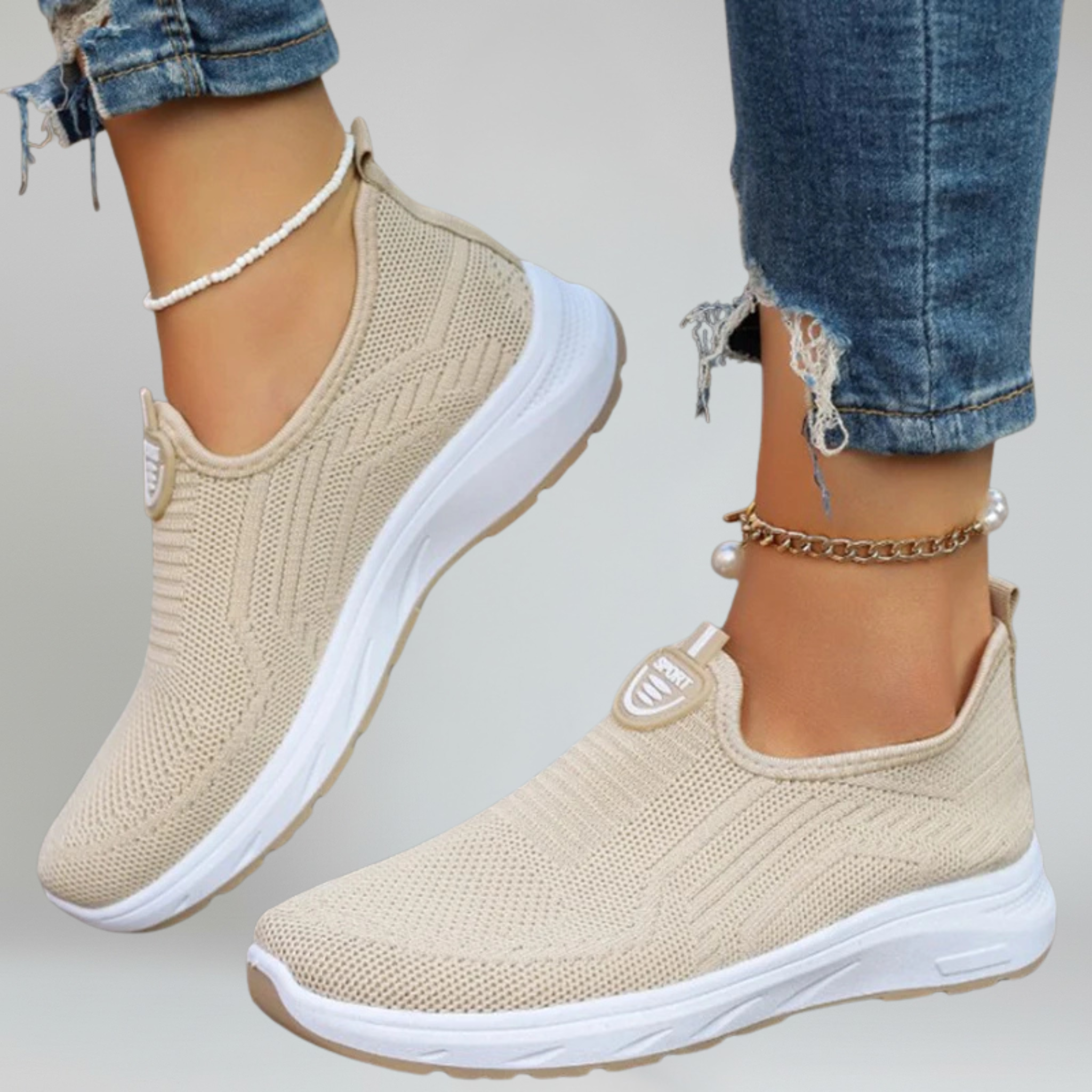 Kvinders Slip-On Gå-Sneakers med Åndbart Luftmesh og Gummisål