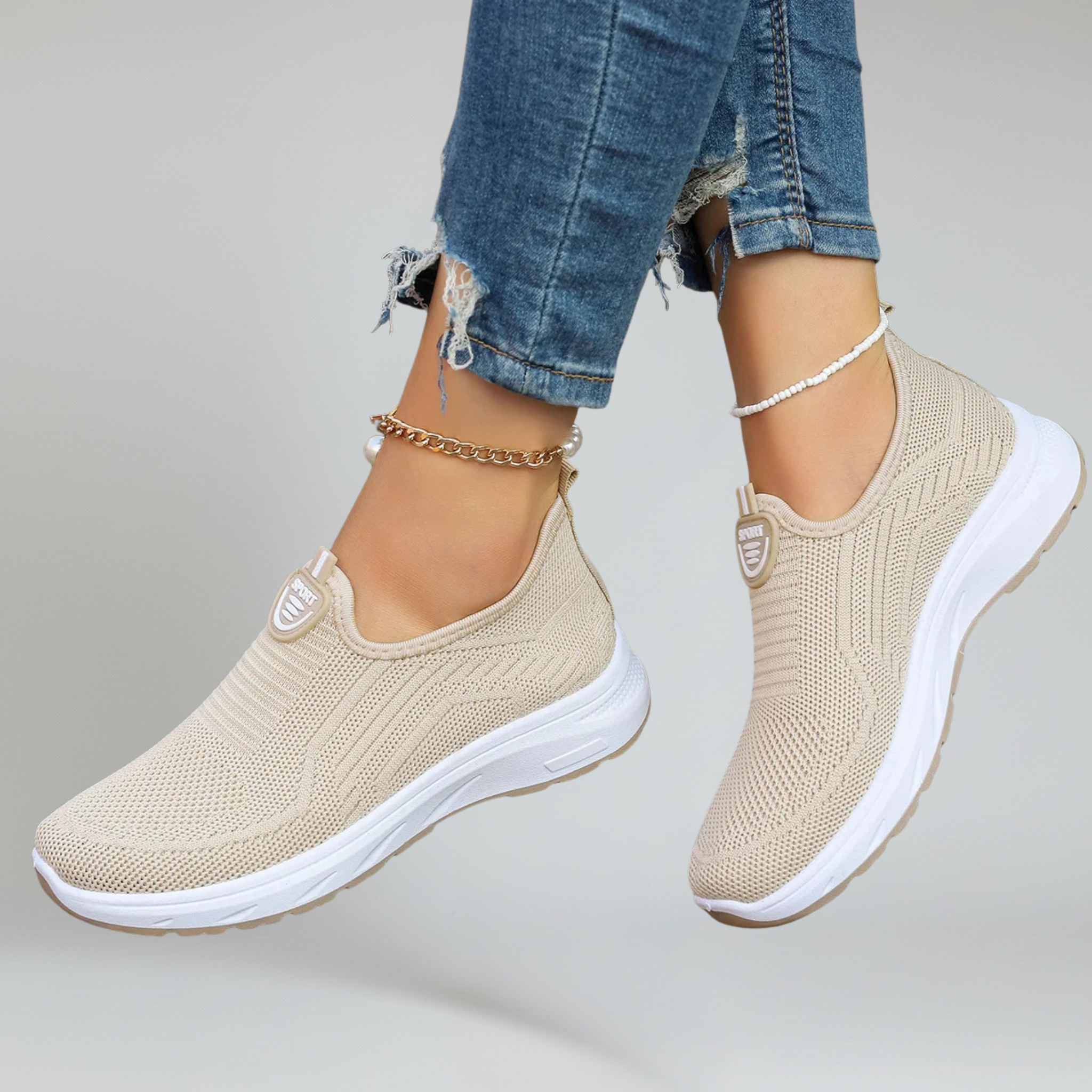 Kvinders Slip-On Gå-Sneakers med Åndbart Luftmesh og Gummisål