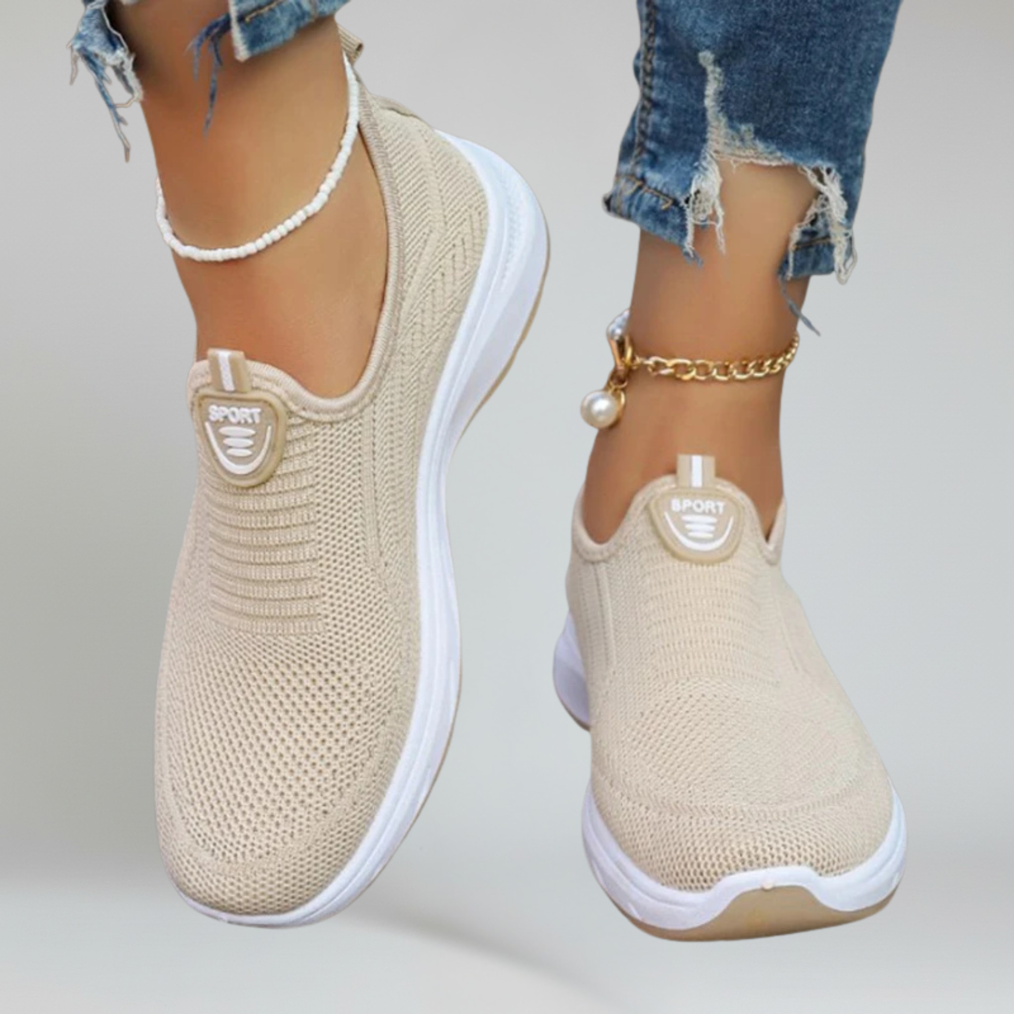 Kvinders Slip-On Gå-Sneakers med Åndbart Luftmesh og Gummisål