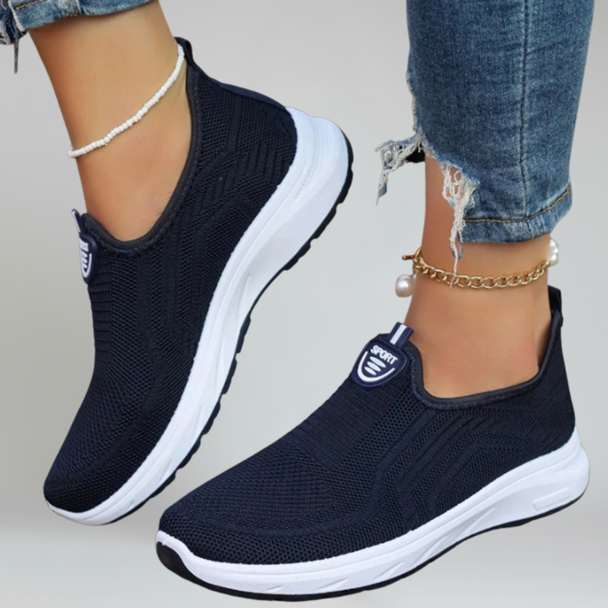 Kvinders Slip-On Gå-Sneakers med Åndbart Luftmesh og Gummisål
