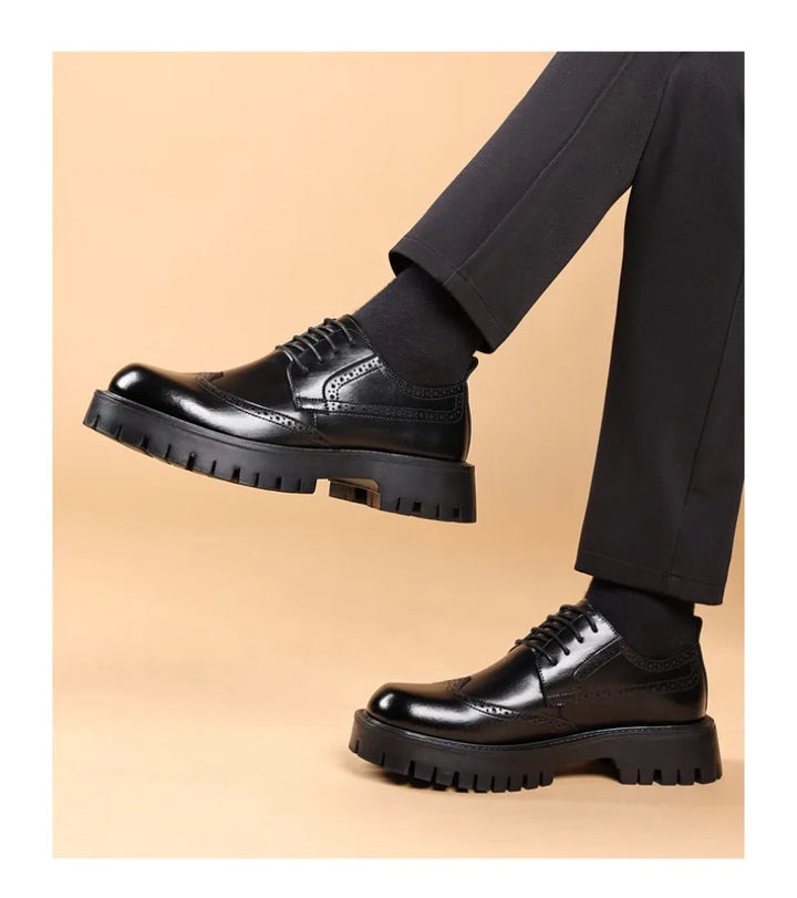 Luksus Oxford Elevator Dress Sko med Skjult Hæl | Brogue Wingtip og Chunky Platform