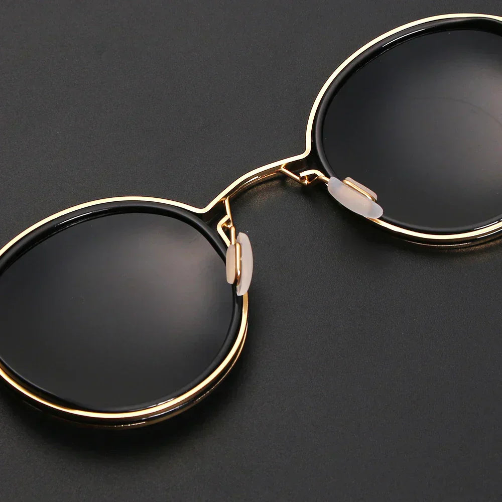 Herre Runde Retro Solbriller med Metalstel | Dobbelt Bro Tyndt Stel til Sommer