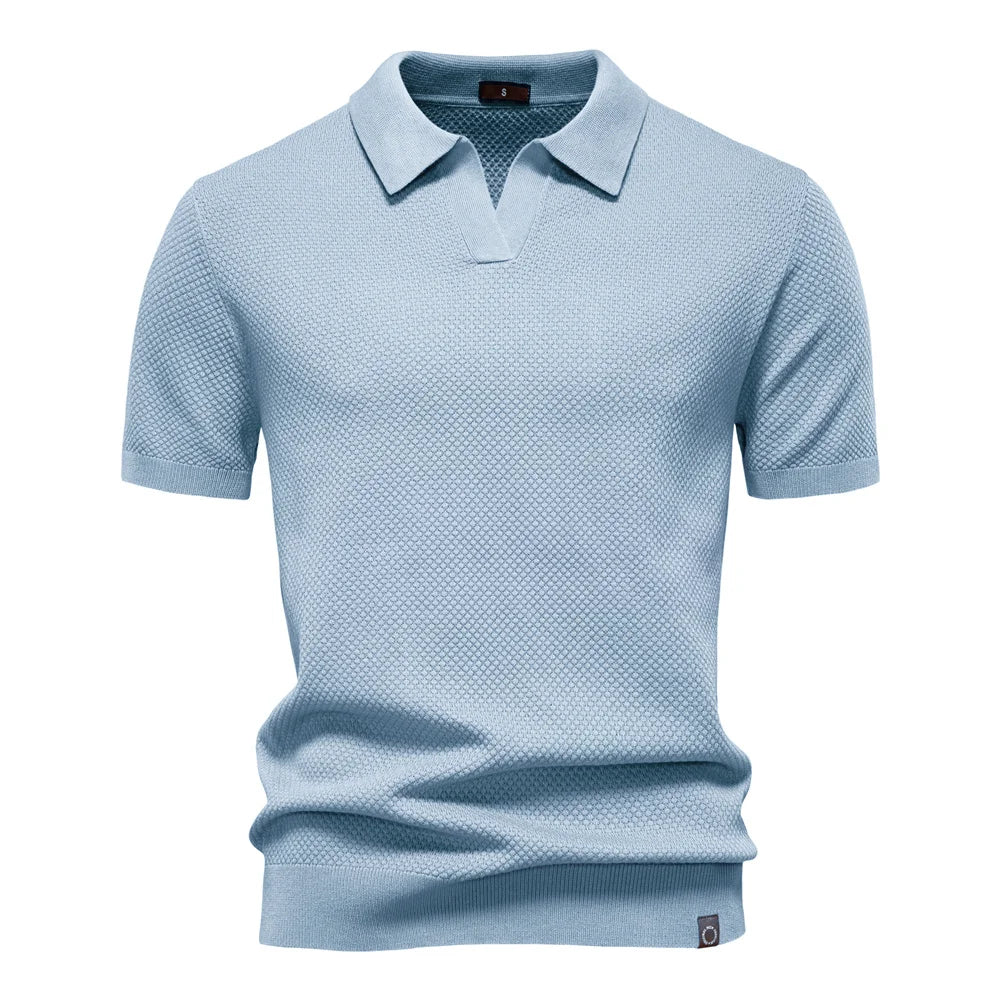 Kortærmet Strik Polo T-shirt til Herrer | Tekstureret Ensfarvet Design