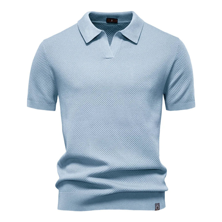 Kortærmet Strik Polo T-shirt til Herrer | Tekstureret Ensfarvet Design