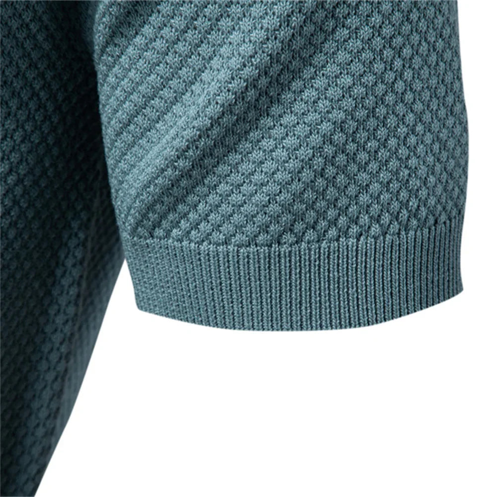 Kortærmet Strik Polo T-shirt til Herrer | Tekstureret Ensfarvet Design