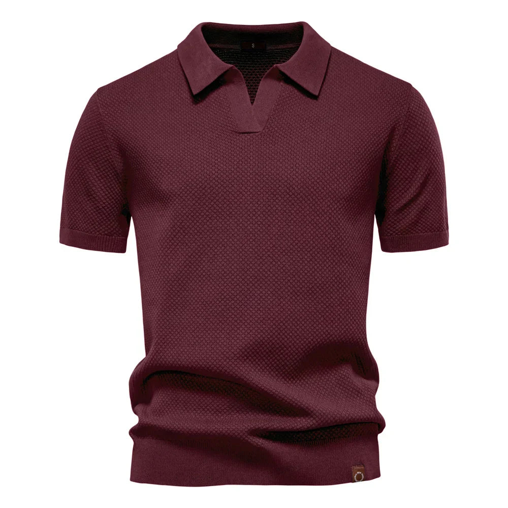 Kortærmet Strik Polo T-shirt til Herrer | Tekstureret Ensfarvet Design