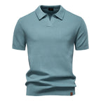 Kortærmet Strik Polo T-shirt til Herrer | Tekstureret Ensfarvet Design