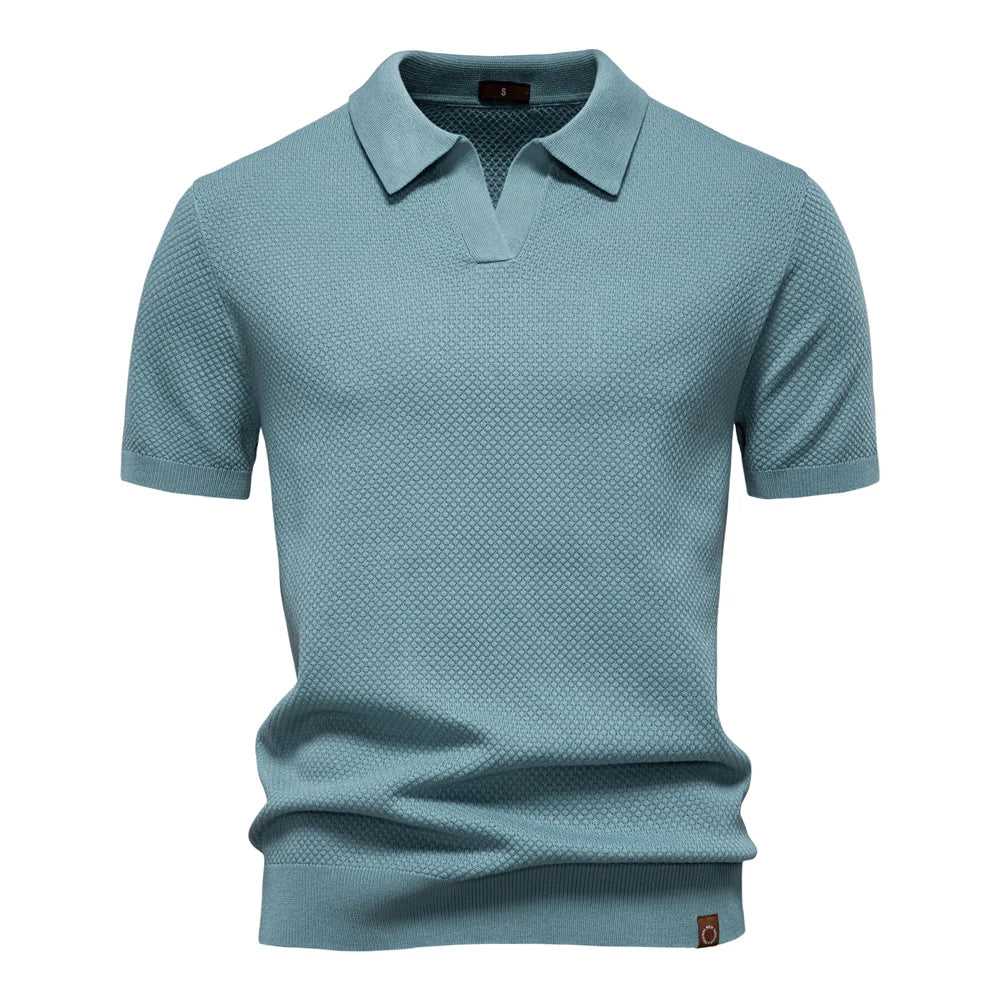 Kortærmet Strik Polo T-shirt til Herrer | Tekstureret Ensfarvet Design