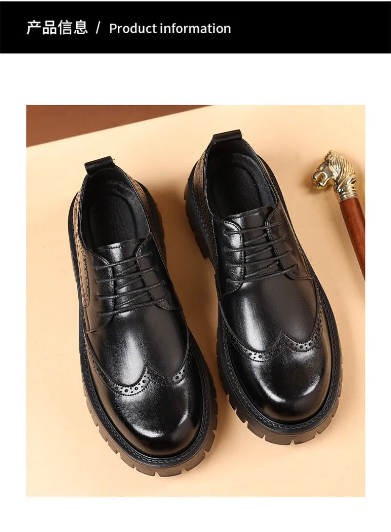 Luksus Oxford Elevator Dress Sko med Skjult Hæl | Brogue Wingtip og Chunky Platform