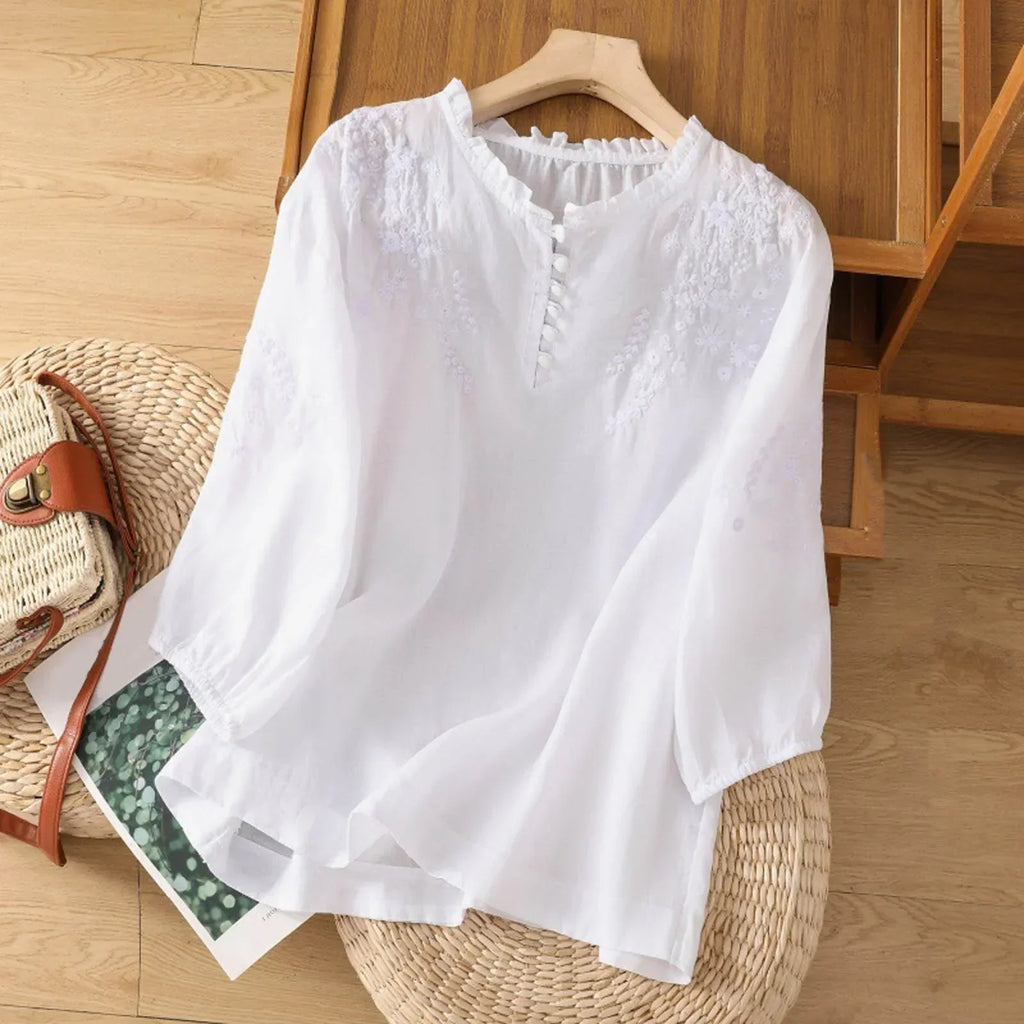 Suzanne | Blomstret Knap-Front Bluse