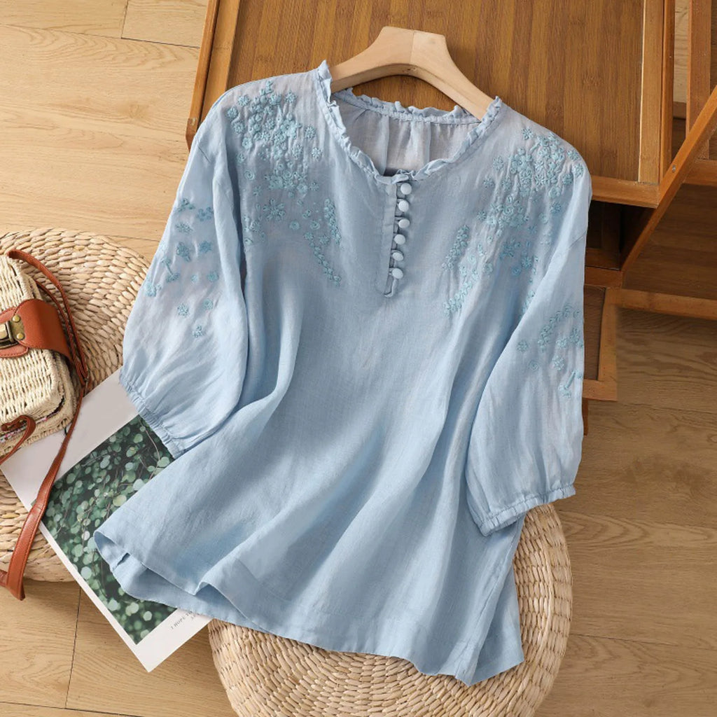 Suzanne | Blomstret Knap-Front Bluse