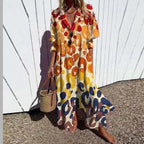 Strandkjole Maxi | Blomstret Sommerkjole Dame med V-Hals & Flæseskørt