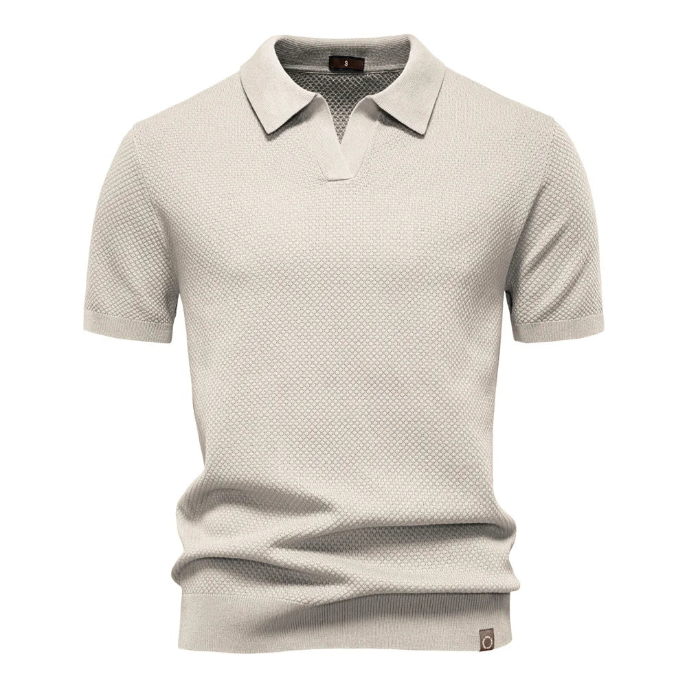Kortærmet Strik Polo T-shirt til Herrer | Tekstureret Ensfarvet Design