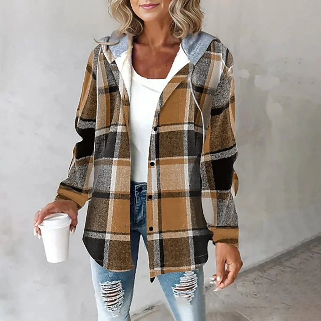 Cardigan med ternede mønster og foer – chic damekardigan