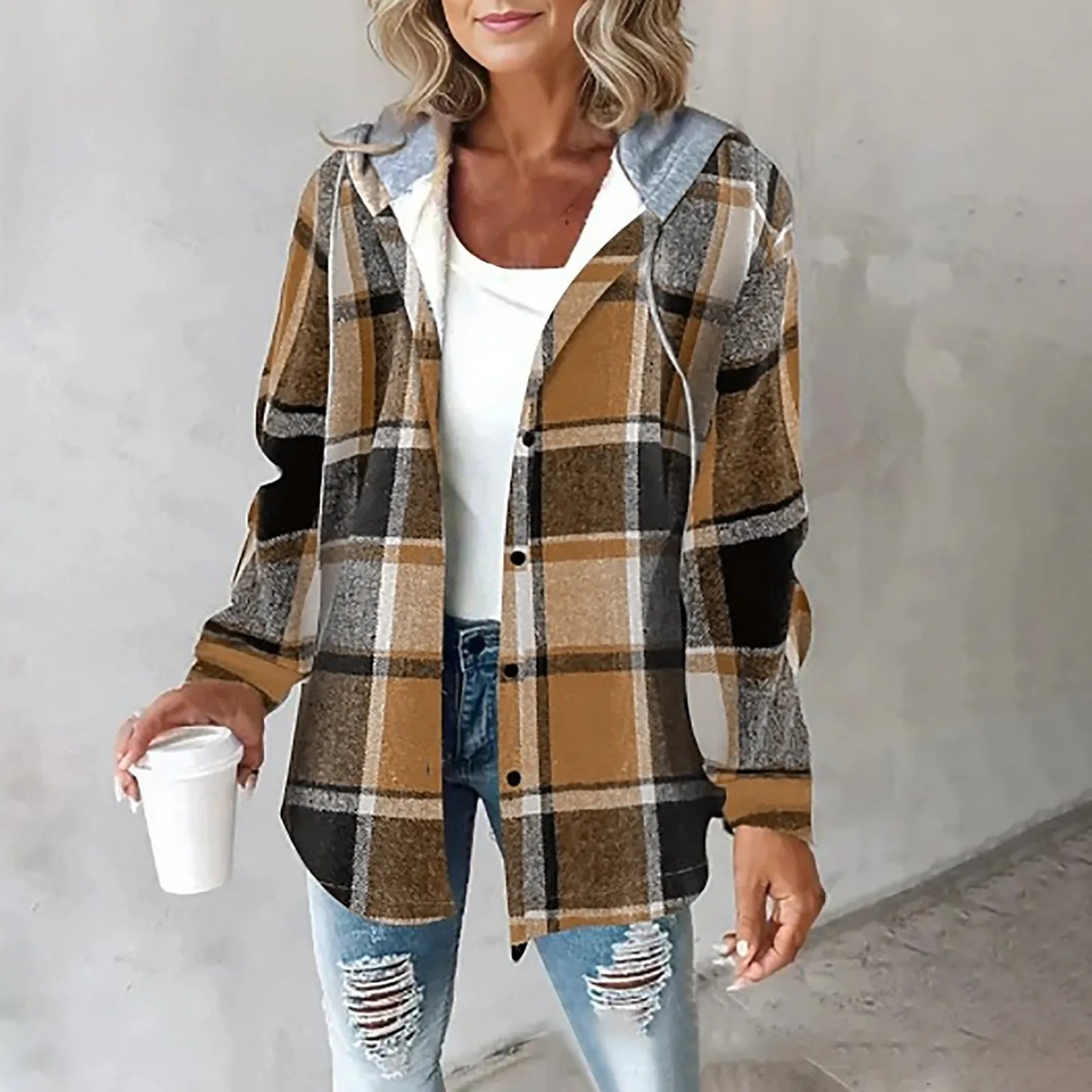 Cardigan med ternede mønster og foer – chic damekardigan