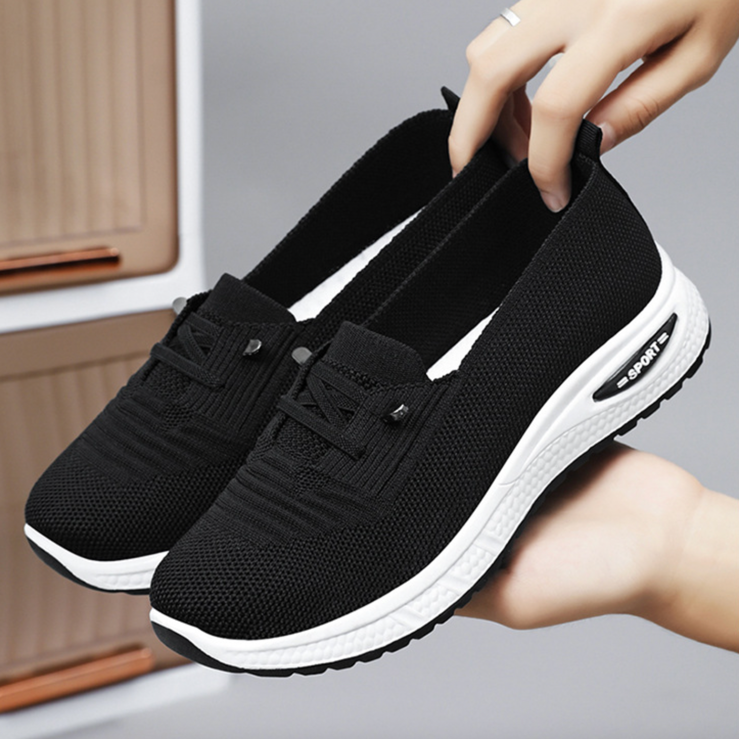 Orthopædiske Gå-sko til kvinder med svangstøtte og åndbart Flyknit-mesh