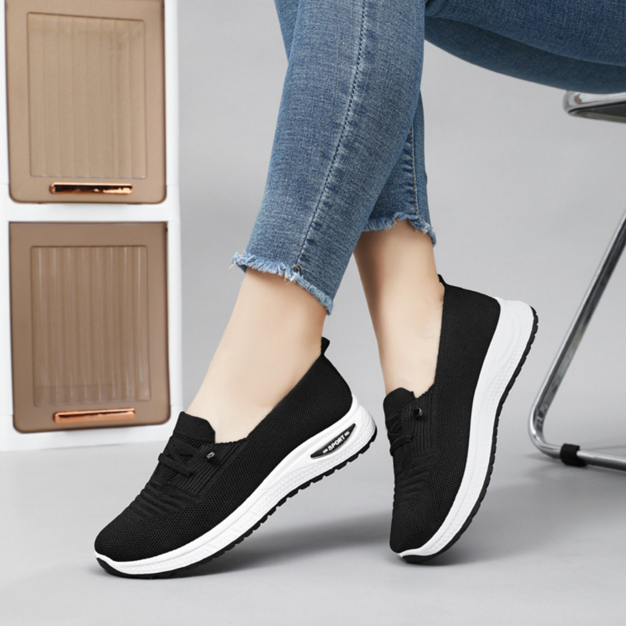 Orthopædiske Gå-sko til kvinder med svangstøtte og åndbart Flyknit-mesh