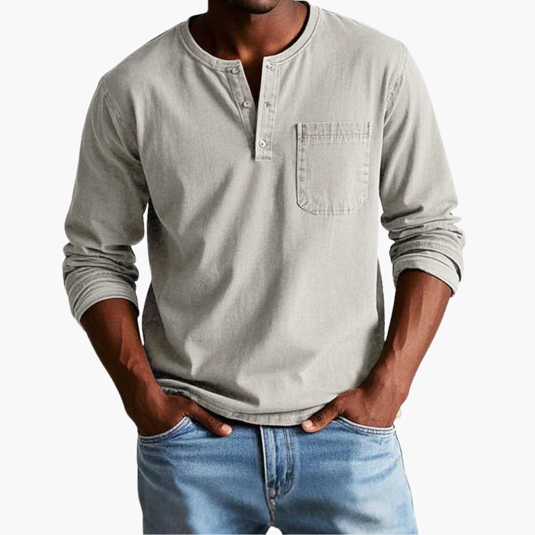 Herre Langærmet T-shirt med Rund Hals og Brystlomme