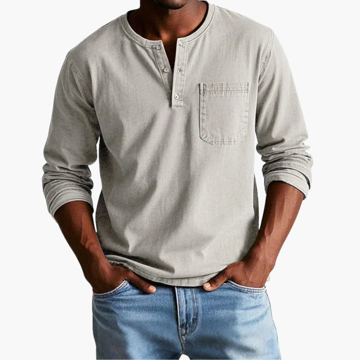 Herre Langærmet T-shirt med Rund Hals og Brystlomme