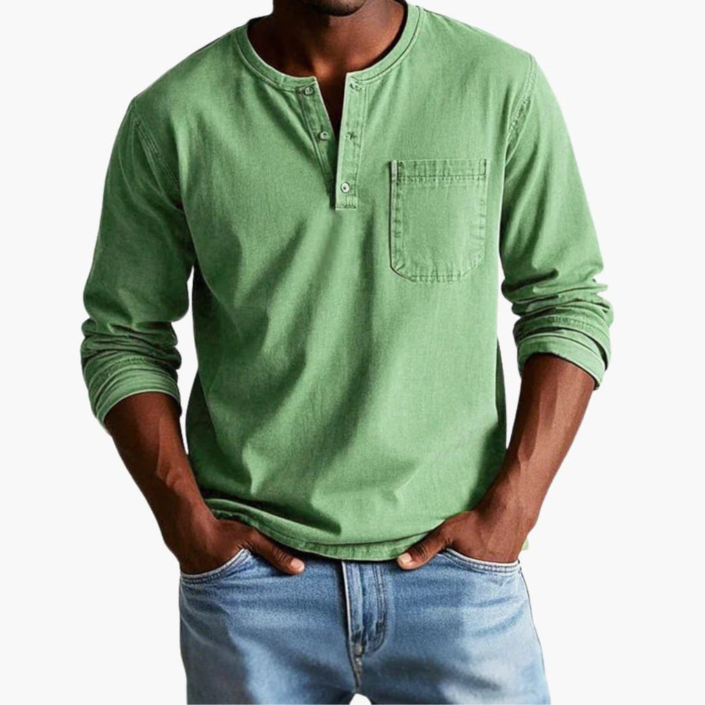 Herre Langærmet T-shirt med Rund Hals og Brystlomme