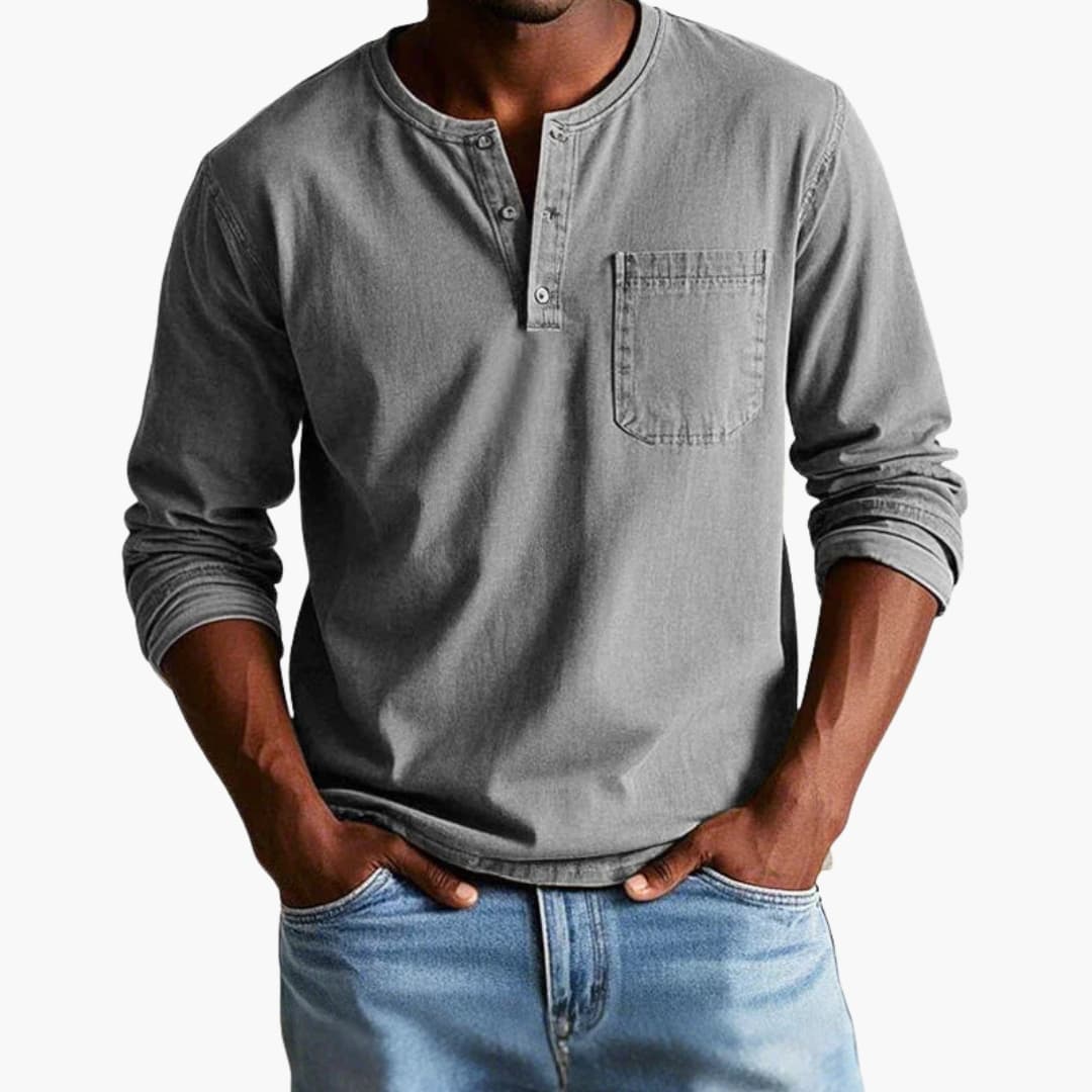 Herre Langærmet T-shirt med Rund Hals og Brystlomme