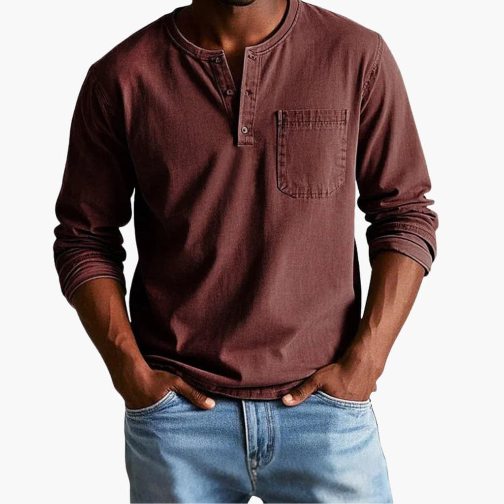 Herre Langærmet T-shirt med Rund Hals og Brystlomme