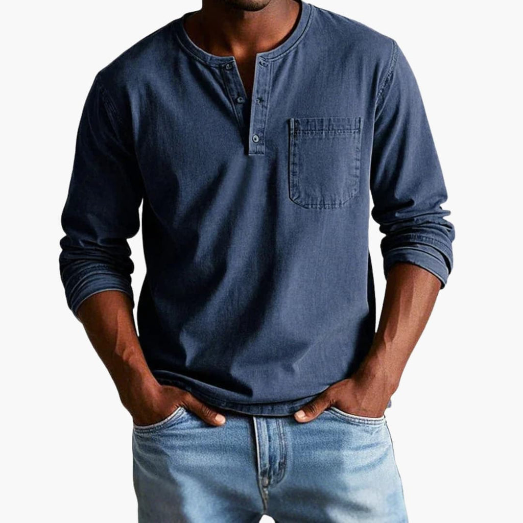 Herre Langærmet T-shirt med Rund Hals og Brystlomme