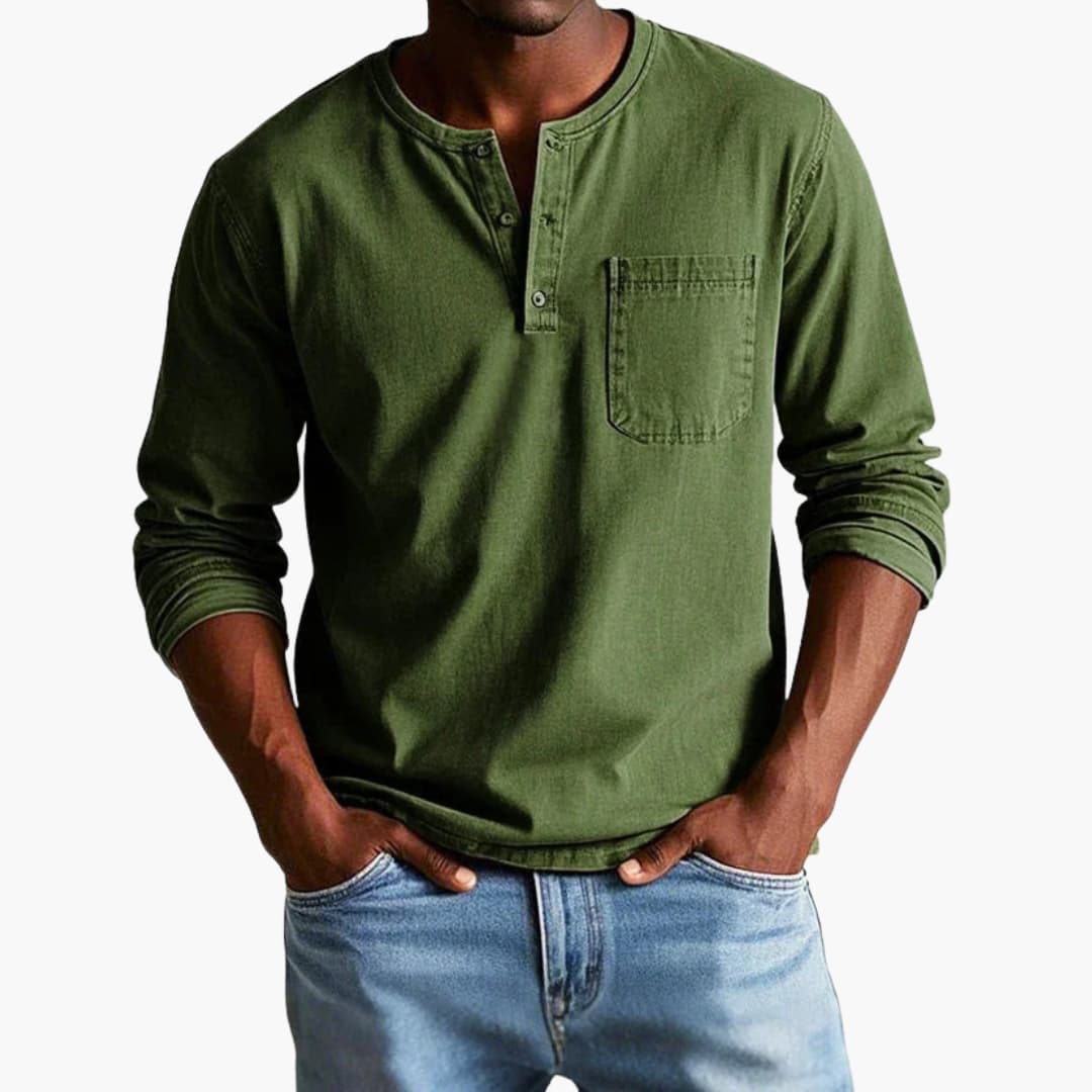 Herre Langærmet T-shirt med Rund Hals og Brystlomme