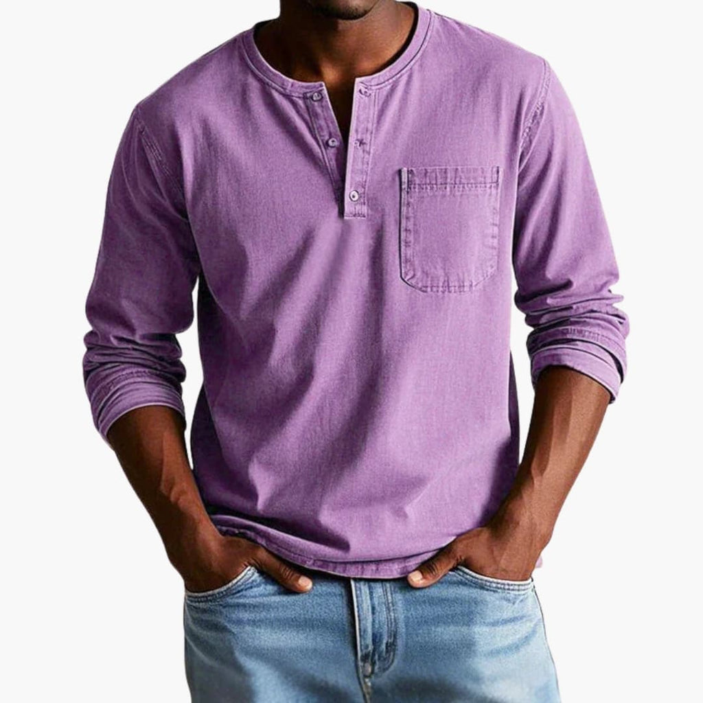 Herre Langærmet T-shirt med Rund Hals og Brystlomme