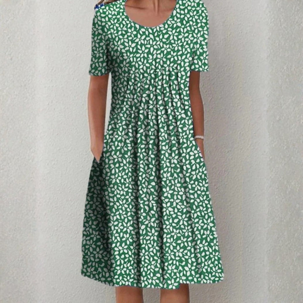 Blomstret Midi Kjole med Lommer | Casual Sommer-, Dimissions- & Strandkjole