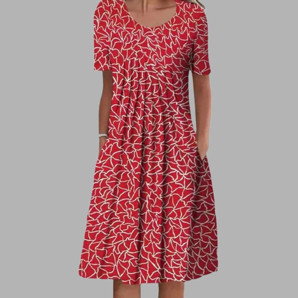 Blomstret Midi Kjole med Lommer | Casual Sommer-, Dimissions- & Strandkjole