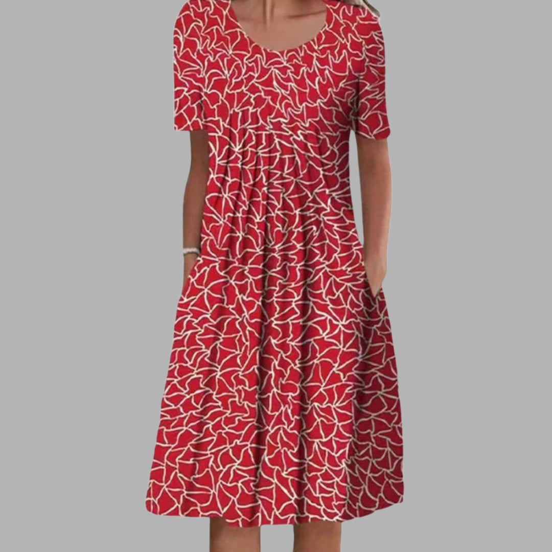 Blomstret Midi Kjole med Lommer | Casual Sommer-, Dimissions- & Strandkjole