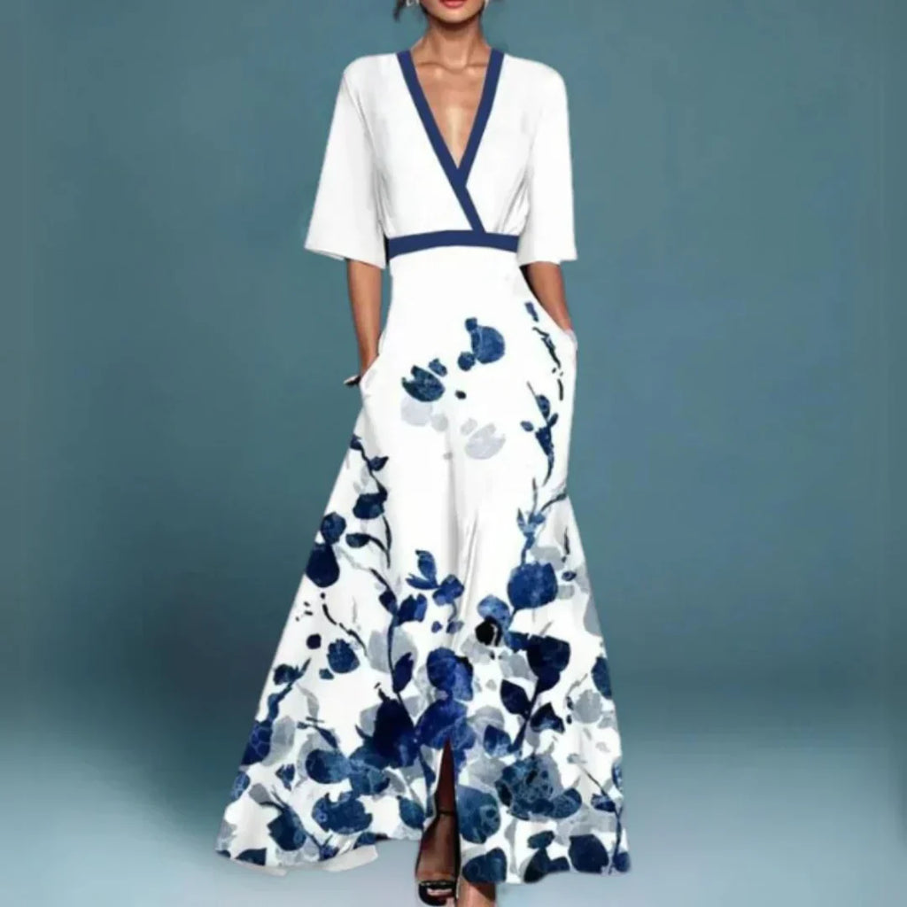 Jill | Elegant Maxi Kjole med Blomster Mønster