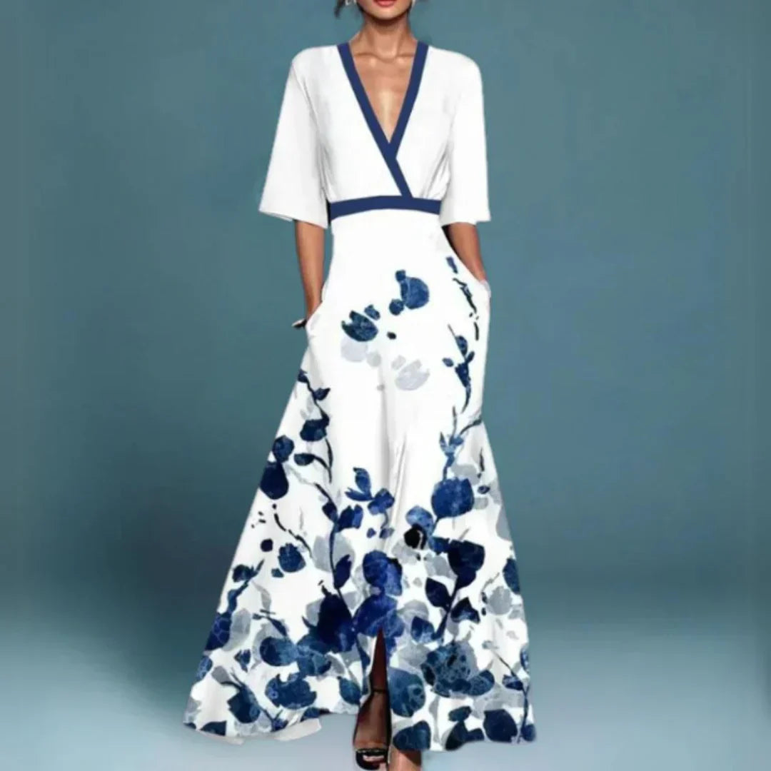 Jill | Elegant Maxi Kjole med Blomster Mønster