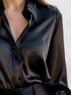 Kvinders Elegante Satin Langærmet Bluse