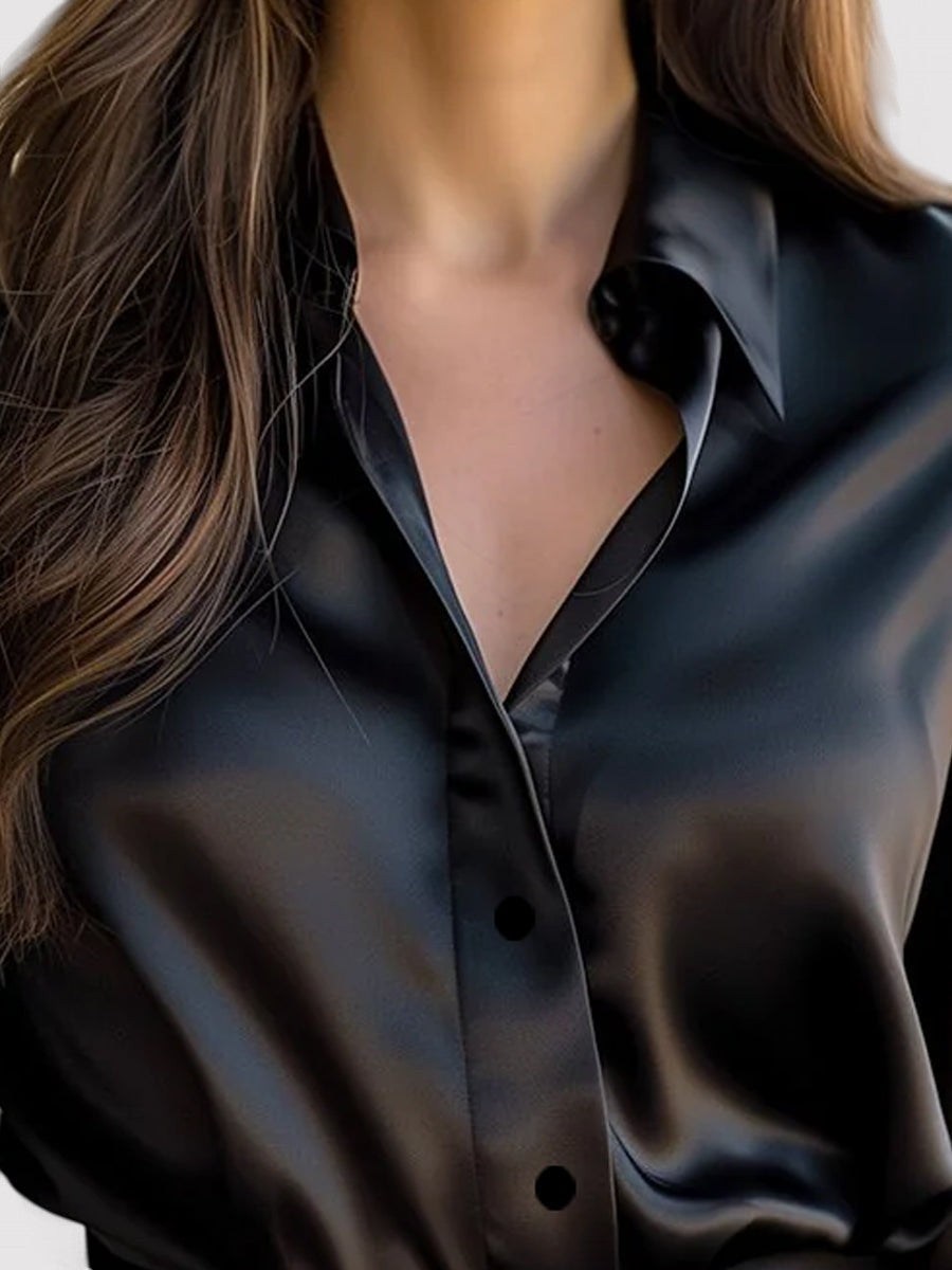 Kvinders Elegante Satin Langærmet Bluse