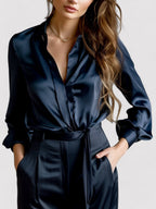 Kvinders Elegante Satin Langærmet Bluse