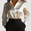 Kvinders Elegante Satin Langærmet Bluse