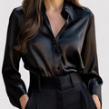 Kvinders Elegante Satin Langærmet Bluse