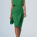 Kvinders Keyhole Hals Midi Cocktailkjole – Elegant Rynket Talje Design