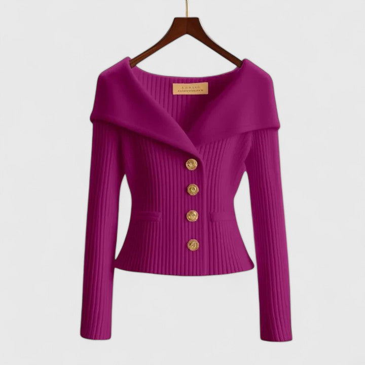 Kvinders Off-Shoulder Sweater – Elegant Knappet Strik til Smart & Aftenbrug