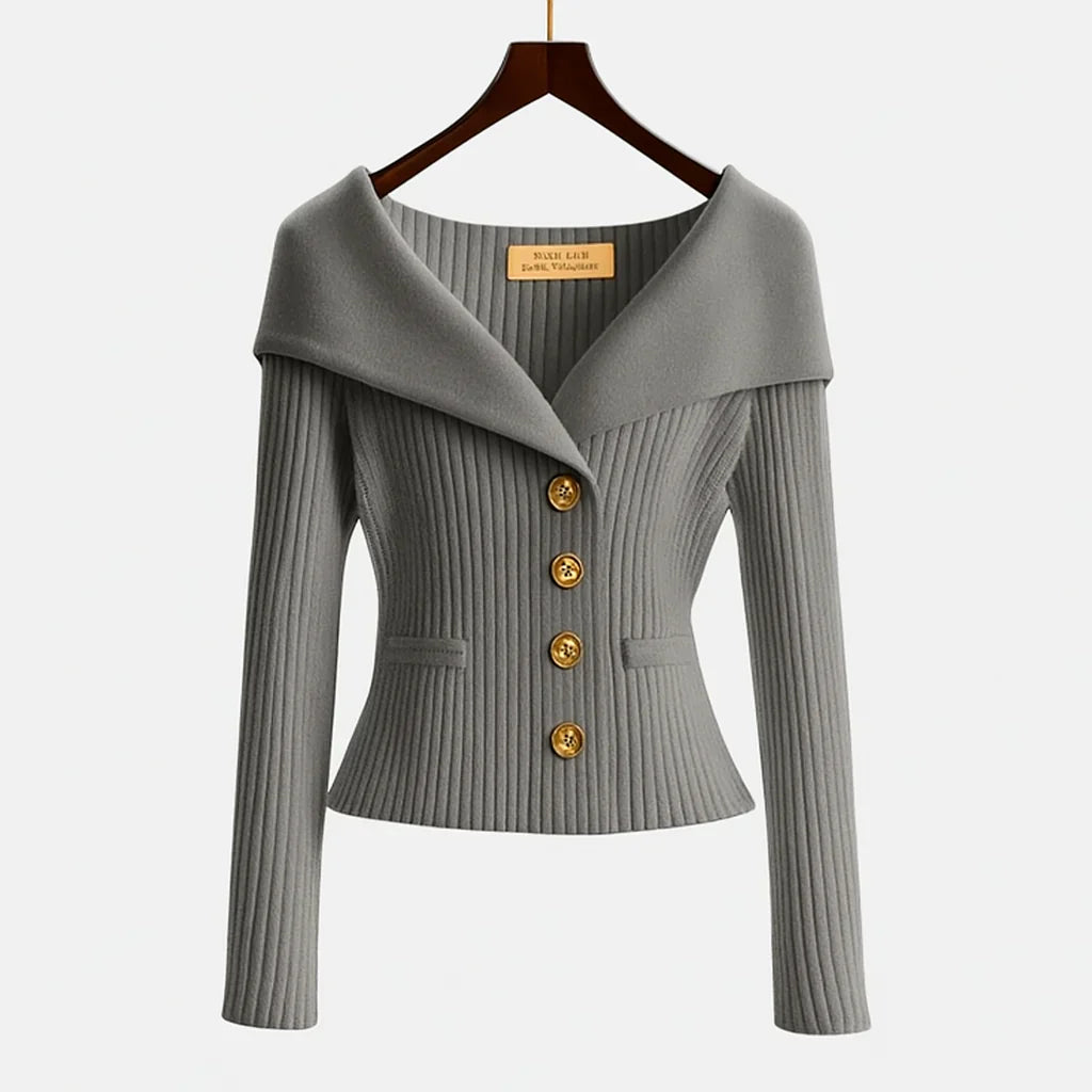 Kvinders Off-Shoulder Sweater – Elegant Knappet Strik til Smart & Aftenbrug